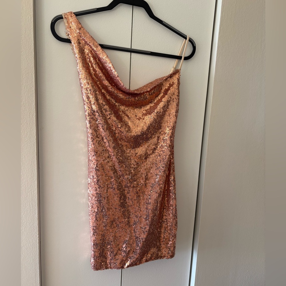 Hello Molly Sequin Rose Gold & Cream Dress
